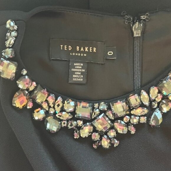 Ted Baker London Womens Dress Black Jeweled Neckline Size 0 - Picture 8 of 8